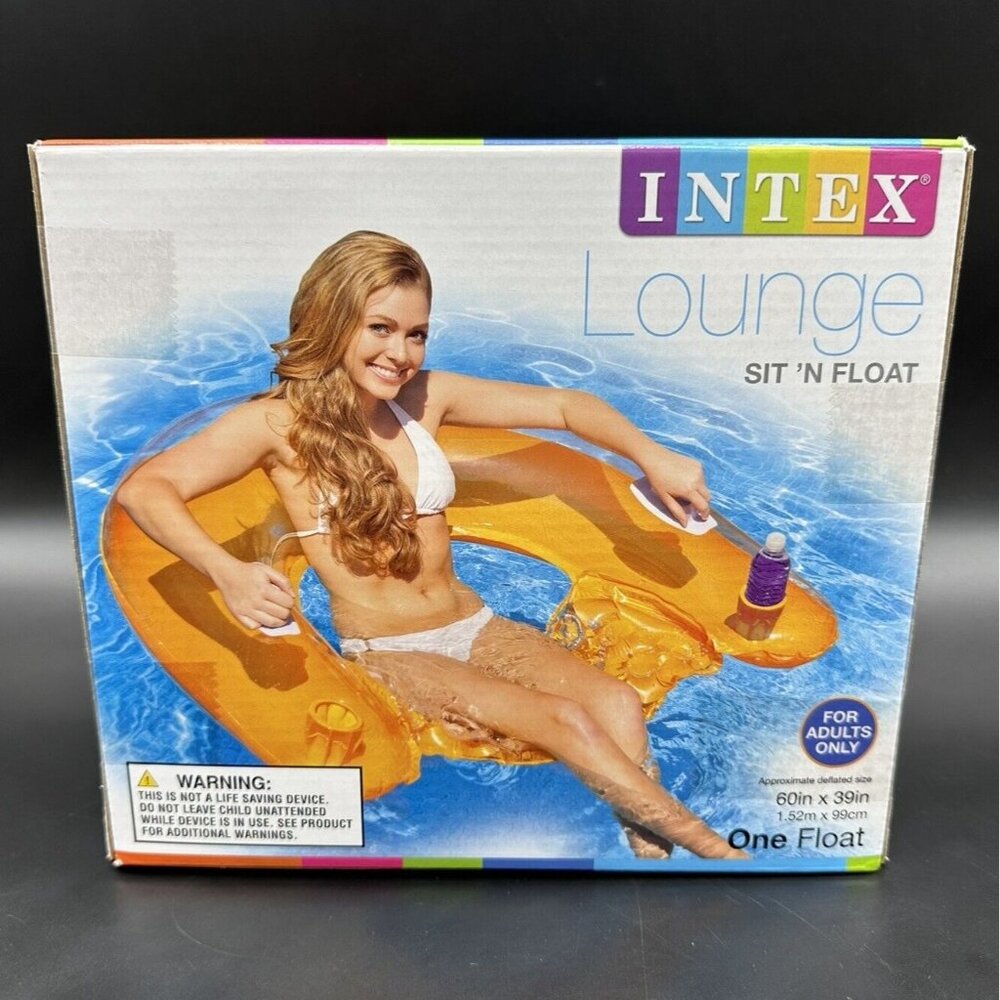Pool Beach Floatie Intex Sit N Float Lounge Chair Cup Holders Orange New In Box - Picture 4 of 8